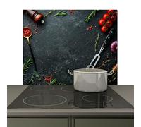 KitchenYeah© Pannello Paraschizzi da Cucina 59x52 cm Alzatina Top Decorazioni Pannelli Paraspruzzi, Copri Piano Cottura Natura Morta - Erbe - Italiano - Spezie