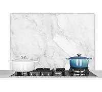 KitchenYeah© Pannello Paraschizzi da Cucina Alluminio 100x65 cm Alzatina Top Decorazioni Pannelli Paraspruzzi Marmo - Bianco - Grigio - Lusso - Aspetto Marmo - Pietra