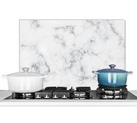 KitchenYeah© Pannello Paraschizzi da Cucina Alluminio 70x50 cm Alzatina Top Decorazioni Pannelli Paraspruzzi Marmo - Bianco - Argento - Glitter - Look in Marmo - Chic