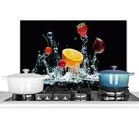 KitchenYeah© Pannello Paraschizzi da Cucina Alluminio 70x50 cm Alzatina Top Decorazioni Pannelli Paraspruzzi Acqua - Frutta - Arancia - Fragola - Ciliegia - Nero