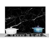 KitchenYeah© Pannello Paraschizzi da Cucina Alluminio Alzatina Top | 100x65 cm - Decorazioni Pannelli Paraspruzzi Marmo - Nero - Aspetto del marmo - Bianco - Lusso - Pietra
