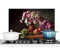 KitchenYeah© Pannello Paraschizzi da Cucina Alluminio Alzatina Top | 70x50 cm - Decorazioni Pannelli Paraspruzzi Fiori - Frutta - Natura morta - Rosa