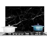 KitchenYeah© Pannello Paraschizzi da Cucina Alluminio Alzatina Top | 80x55 cm - Decorazioni Pannelli Paraspruzzi Marmo - Nero - Aspetto del marmo - Bianco - Lusso - Pietra
