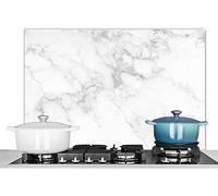 KitchenYeah© Pannello Paraschizzi da Cucina Alluminio Alzatina Top | 90x60 cm - Decorazioni Pannelli Paraspruzzi Marmo - Grigio - Bianco - Struttura in marmo