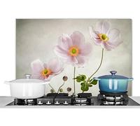 KitchenYeah© Pannello Paraschizzi da Cucina Alluminio Alzatina Top | 90x60 cm - Decorazioni Pannelli Paraspruzzi Fiori - Natura morta - Pittura a olio - Papavero - Rosa