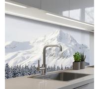 KitchenYeah© Paraschizzi Cucina Adesivo 60x100 cm Pannello Parete Paraspruzzi Pannelli Retro Montagna - Neve - Inverno - Natura - Bianco