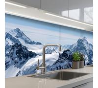 KitchenYeah© Paraschizzi Cucina Adesivo 60x200 cm Pannello Parete Paraspruzzi Muro Decorativo Paesaggio - Montagne - Neve - Bianco
