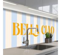 KitchenYeah© Paraschizzi Cucina Adesivo 60x200 cm Pannello Parete Paraspruzzi Pannelli Retro Arancione - Blu - A Strisce - Bella Ciao
