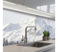 KitchenYeah© Paraschizzi Cucina Adesivo 60x200 cm Pannello Parete Paraspruzzi Pannelli Retro Montagna - Neve - Inverno - Natura - Bianco