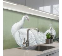 KitchenYeah© Paraschizzi Cucina Adesivo 60x200 cm Pannello Parete Paraspruzzi Rivestimento Pavoni - Bianco - Natura - Verde