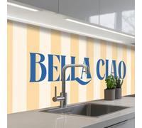 KitchenYeah© Paraschizzi Cucina Adesivo 60x200 cm Pannello Parete per Paraspruzzi Adesivi Muro Blu - Giallo - A Righe - Bella Ciao