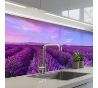 KitchenYeah© Paraschizzi Cucina Adesivo 60x200 cm Pannello Parete per Paraspruzzi Adesivi Muro Lavanda - Viola - Fiori - Natura