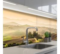 KitchenYeah© Paraschizzi Cucina Adesivo 60x250 cm Pannello Parete Paraspruzzi Muro Decorativo Paesaggio - Toscana - Luce mattutina