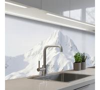 KitchenYeah© Paraschizzi Cucina Adesivo 60x250 cm Pannello Parete Paraspruzzi Pannelli Retro Montagna - Neve - Inverno - Natura - Bianco
