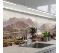 KitchenYeah© Paraschizzi Cucina Adesivo 60x250 cm Pannello Parete Paraspruzzi Pannelli Retro Paesaggio di Montagna - Lago - Montagne - Valle - Classico