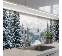 KitchenYeah© Paraschizzi Cucina Adesivo 60x250 cm Pannello Parete Paraspruzzi Pannelli Retro Strada - Neve - Foresta di conifere - Inverno - Avventuroso