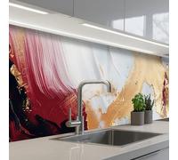 KitchenYeah© Paraschizzi Cucina Adesivo 60x250 cm Pannello Parete Paraspruzzi Rivestimento Arte - Oro - Rosso - Lusso