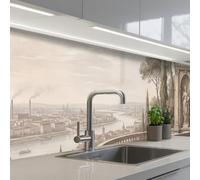 KitchenYeah© Paraschizzi Cucina Adesivo 60x300 cm Pannello Parete Paraspruzzi Pannelli Retro Terrazza - Città - Vista - Fiume