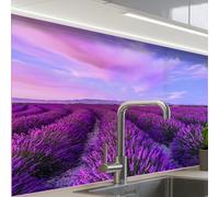 KitchenYeah© Paraschizzi Cucina Adesivo 60x80 cm Pannello Parete per Paraspruzzi Adesivi Muro Lavanda - Viola - Fiori - Natura