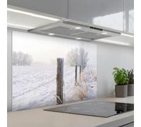 KitchenYeah© Paraschizzi Cucina Adesivo 60x90 cm Pannello Parete Paraspruzzi per Piano Cottura Recinto - Neve - Nebbia - Campagna - Nostalgico