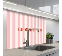 KitchenYeah© Paraschizzi Cucina Adesivo 80x100 cm Pannello Parete Paraspruzzi Lavandino Decorativo Rosa Tenue - Rosso - A Righe - Buon Appetito