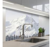 KitchenYeah© Paraschizzi Cucina Adesivo 80x100 cm Pannello Parete Paraspruzzi Pannelli Retro Montagna - Neve - Inverno - Natura - Bianco