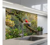 KitchenYeah© Paraschizzi Cucina Adesivo 80x100 cm Pannello Parete per Paraspruzzi Adesivi Muro Ara - Giungla - Rosso