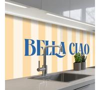 KitchenYeah© Paraschizzi Cucina Adesivo 80x200 cm Pannello Parete per Paraspruzzi Adesivi Muro Blu - Giallo - A Righe - Bella Ciao