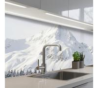 KitchenYeah© Paraschizzi Cucina Adesivo 80x250 cm Pannello Parete Paraspruzzi Pannelli Retro Montagna - Neve - Inverno - Natura - Bianco