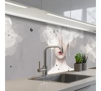 KitchenYeah© Paraschizzi Cucina Adesivo 80x300 cm Pannello Parete Paraspruzzi Pannelli Retro Donna - Nuvola - Grigio