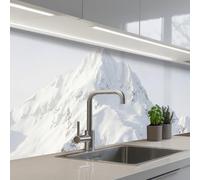 KitchenYeah© Paraschizzi Cucina Adesivo 80x400 cm Pannello Parete Paraspruzzi Pannelli Retro Montagna - Neve - Inverno - Natura - Bianco