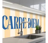 KitchenYeah© Paraschizzi Cucina Adesivo 80x400 cm Pannello Parete per Paraspruzzi Adesivi Muro Blu - Giallo - A Righe - Carpe Diem