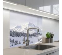 KitchenYeah© Paraschizzi Cucina Adesivo 80x80 cm Pannello Parete Paraspruzzi Pannelli Retro Montagna - Neve - Inverno - Natura - Bianco