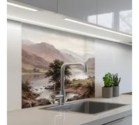 KitchenYeah© Paraschizzi Cucina Adesivo 80x80 cm Pannello Parete Paraspruzzi Pannelli Retro Paesaggio di Montagna - Lago - Montagne - Valle - Classico