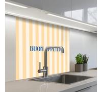 KitchenYeah© Paraschizzi Cucina Adesivo 80x80 cm Pannello Parete per Paraspruzzi Adesivi Muro Blu - Giallo - A Righe - Buon Appetito