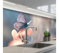KitchenYeah© Paraschizzi Cucina Adesivo Pannello Parete Paraspruzzi | 60x250 cm - Pannelli retro Fiori - Farfalla - Natura - Botanica