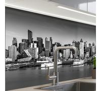 KitchenYeah© Paraschizzi Cucina Adesivo Pannello Parete Paraspruzzi | 60x80 cm - Lavandino Decorativo Skyline - Città - Grattacieli - Nero - Bianco
