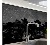 KitchenYeah© Paraschizzi Cucina Adesivo Pannello Parete Paraspruzzi | 60x80 cm - Rivestimento Cielo stellato - Foresta - Nero - Alberi