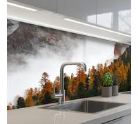 KitchenYeah© Paraschizzi Cucina Adesivo Pannello Parete Paraspruzzi | 80x150 cm - Pannelli retro Montagna - Nebbia - Foresta