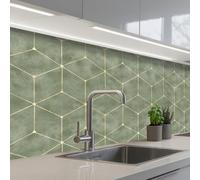 KitchenYeah© Paraschizzi Cucina Adesivo Pannello Parete Paraspruzzi | 80x200 cm - Pannelli retro Sottile - Geometrico - Oro - Verde