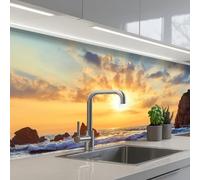 KitchenYeah© Paraschizzi Cucina Adesivo Pannello Parete Paraspruzzi | 80x300 cm - Pannelli retro Tramonto - Mare - Spiaggia - Paesaggio