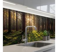 KitchenYeah© Paraschizzi Cucina Adesivo Pannello Parete Paraspruzzi Muro | 60x250 cm - Decorativo Foresta - Erba - Luce del sole