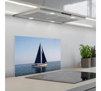 KitchenYeah© Paraschizzi Cucina Adesivo Pannello Parete per Paraspruzzi | 40x60 cm - Adesivi Muro Barca a vela - Mare - Blu