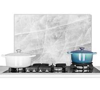 KitchenYeah© Paraschizzi Cucina Alluminio 60x40 cm Pannello Dietro Piano Cottura Fornelli a Gas Paraspruzzi Marmo - Pietra - Bianco - Lusso - Aspetto del Marmo