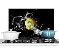 KitchenYeah© Paraschizzi Cucina Alluminio 60x40 cm Pannello Dietro Piano Cottura Fornelli a Gas Paraspruzzi Kiwi - Frutta - Natura morta - Acqua - Nero