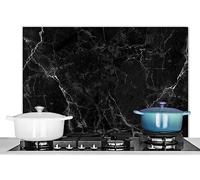 KitchenYeah© Paraschizzi Cucina Alluminio 80x55 cm Pannello Dietro Piano Cottura Fornelli a Gas Paraspruzzi Marmo - Nero - Bianco - Texture - Aspetto del Marmo