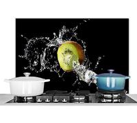 KitchenYeah© Paraschizzi Cucina Alluminio 90x60 cm Pannello Dietro Piano Cottura Fornelli a Gas Paraspruzzi Kiwi - Frutta - Natura Morta - Acqua - Nero