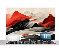 KitchenYeah© Paraschizzi Paraspruzzi per Cucina Lamiera Alluminio 100x65 cm Alzatina Top Decorazioni Cucine Arte - Montagne - Rosso - Bianco - Nero