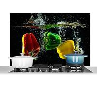 KitchenYeah© Paraschizzi Paraspruzzi per Cucina Lamiera Alluminio 100x65 cm Alzatina Top Decorazioni Cucine Pepe - Vegetale - Acqua - Nero - Rosso - Verde - Giallo