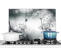 KitchenYeah© Paraschizzi Paraspruzzi per Cucina Lamiera Alluminio 60x40 cm Alzatina Top Decorazioni Cucine Fiori - Natura - Bianco e Nero - Fotografia